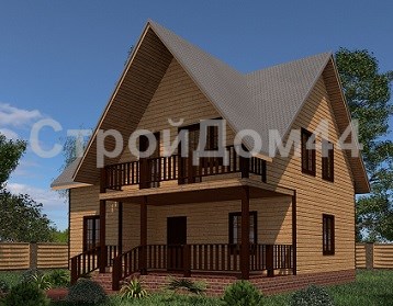 Дом из бруса с террасой 9x9 м (БД-19)