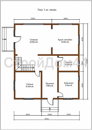 Дом из бруса с балконом 11x9,5 м² (БД-44)