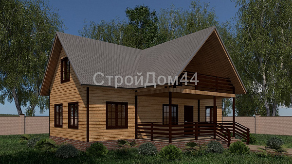 Дом из бруса с балконом 12x9м² (БД-59)
