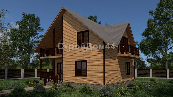 Дом из бруса с балконом 8x8 м² (БД-20)