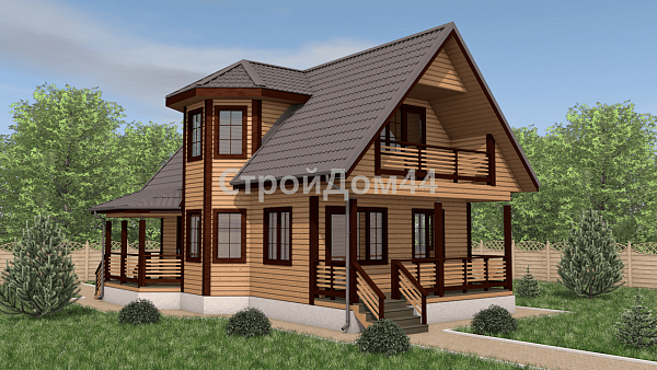 Дом из бруса 6х9 м² с эркером 1.5х6 м² (ДБ-101)
