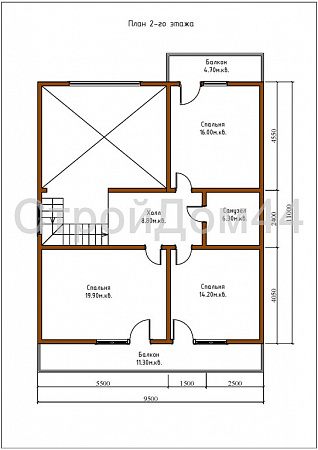 Дом из бруса с балконом 11x9,5 м² (БД-44)