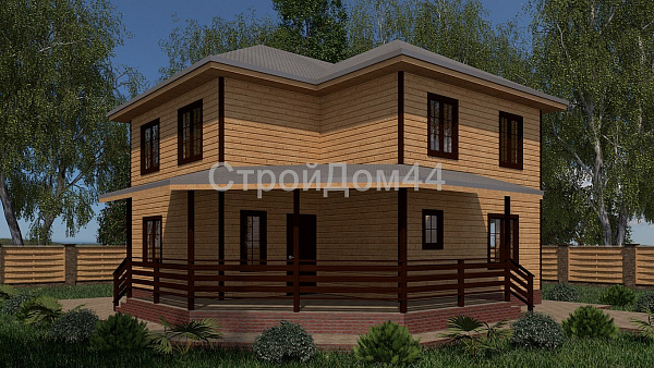 Дом из бруса с вальмовой крышей 9x9 м² (БД-39)