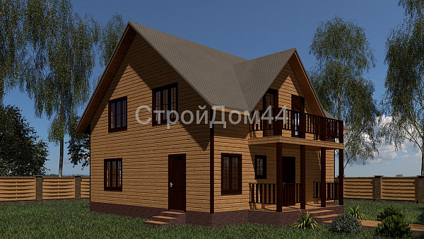 Дом из бруса с балконом 9x9 м² (БД-43)