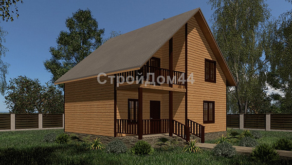 Дом из бруса с балконом 8x8 м² (БД-20)
