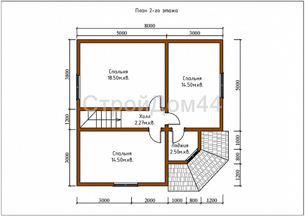 Дом из бруса со вторым светом 8x8 м² (БД-37)