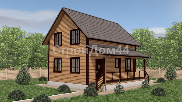 Дом из бруса 6х9 м с террасой 1.5х8 м² (ДБ-90)