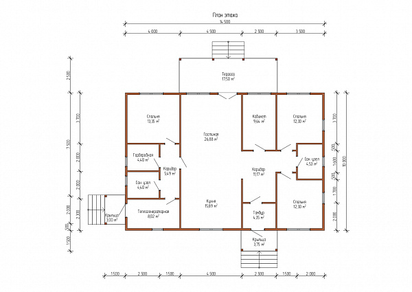 Дом из бруса 9,5×13 м²