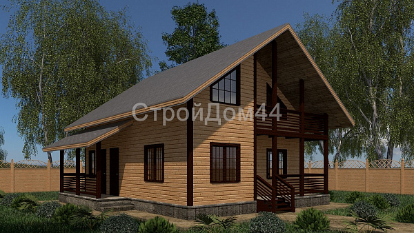 Дом из бруса с балконом 8x9,5м² (БД-34)