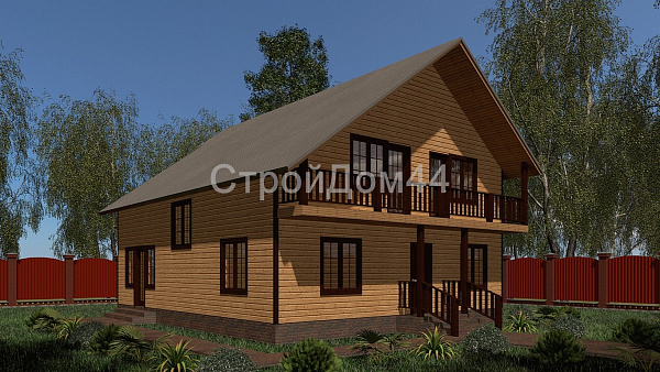 Дом из бруса с балконом 11x9,5 м² (БД-44)