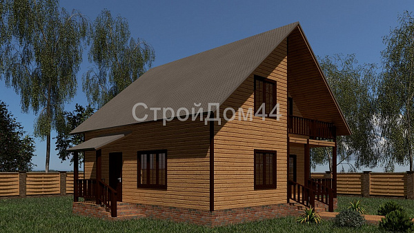 Дом из бруса с балконом 9x9 м² (БД-35)