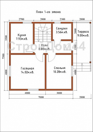 Дом из бруса с террасой 7х7,5 м² (БД-4)