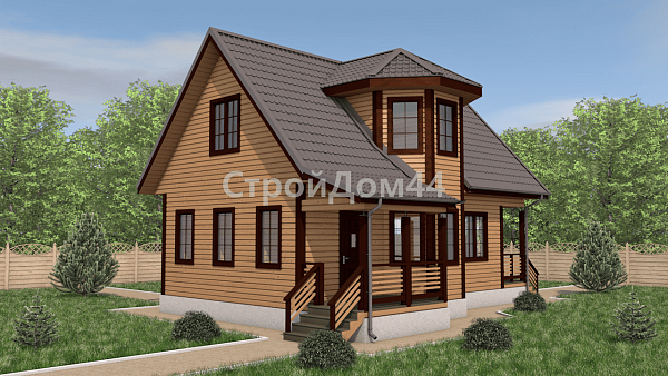 Дом из бруса 6х9 м² с эркером 1.5х6 м² (ДБ-101)