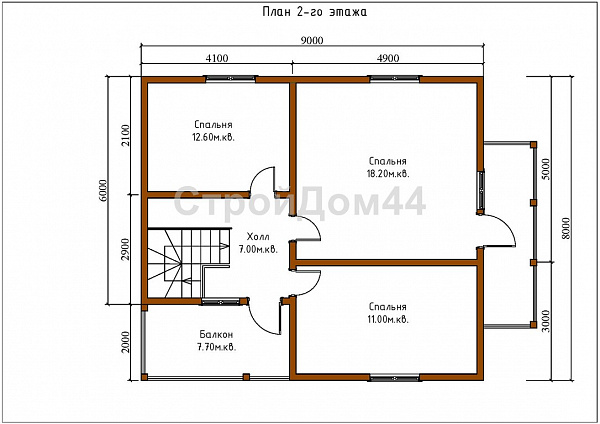 Дом из бруса с балконом 8x8 м² (БД-20)