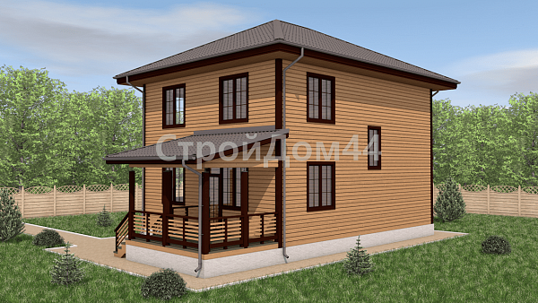 Дом в два этажа 8х10 м с террасой 3х4 м² (ДБ-83)