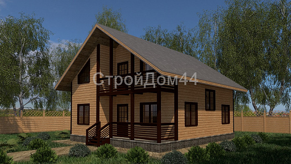 Дом из бруса с балконом 8x9,5м² (БД-34)