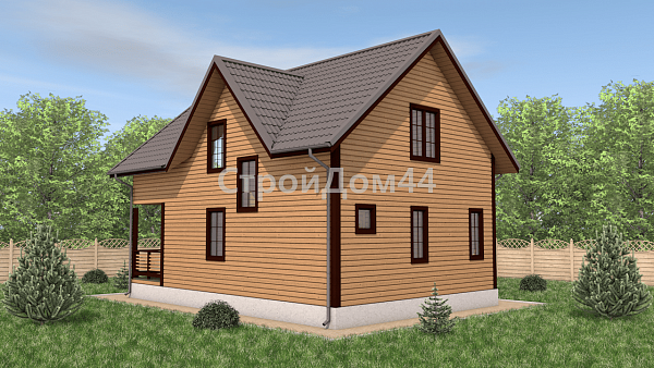 Дом из бруса 8х7 м² с террасой 2х7 м² (ДБ-99)