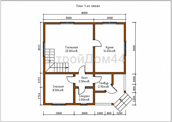 Дом из бруса со вторым светом 8x8 м² (БД-37)