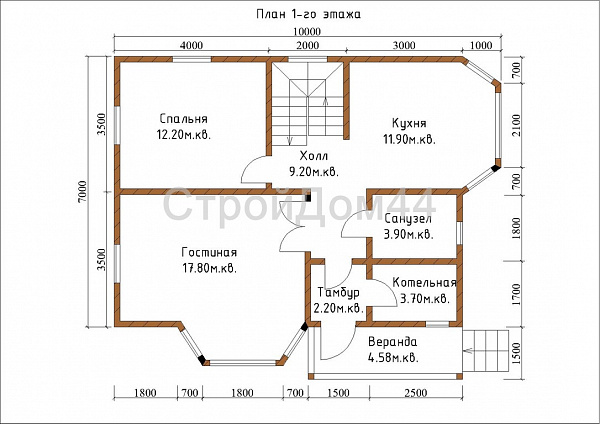 Дом из бруса с котельной 10x8,5м²(БД-61)