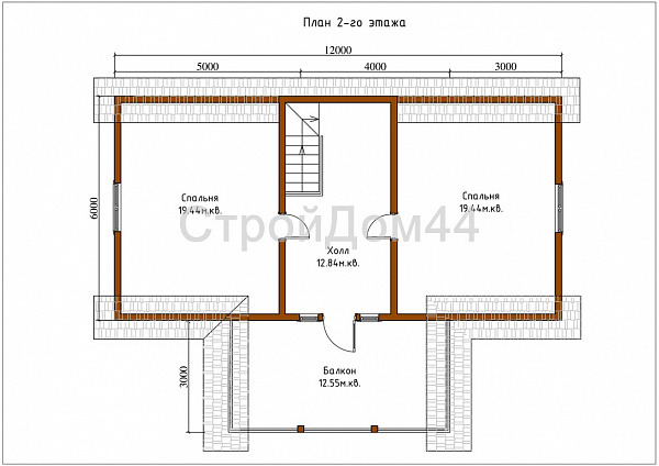 Дом из бруса с балконом 12x9м² (БД-59)