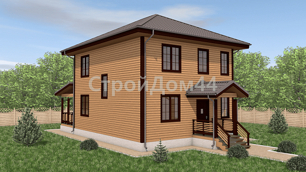 Дом в два этажа 8х10 м с террасой 3х4 м² (ДБ-83)