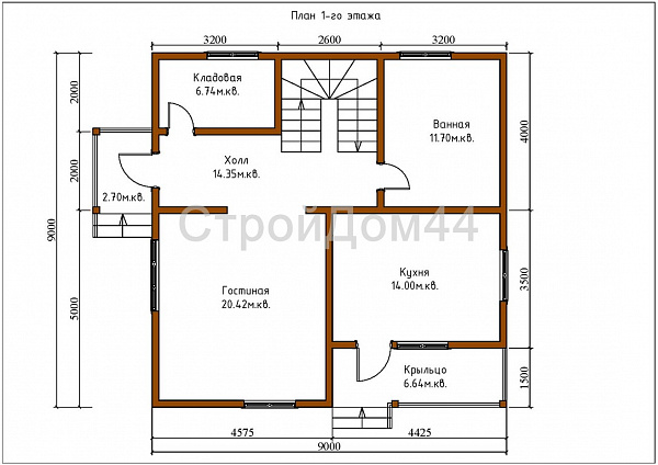 Дом из бруса с балконом 9x9 м² (БД-35)