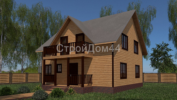 Дом из бруса с балконом 9x9 м² (БД-43)