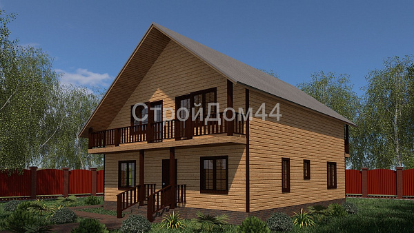 Дом из бруса с балконом 11x9,5 м² (БД-44)