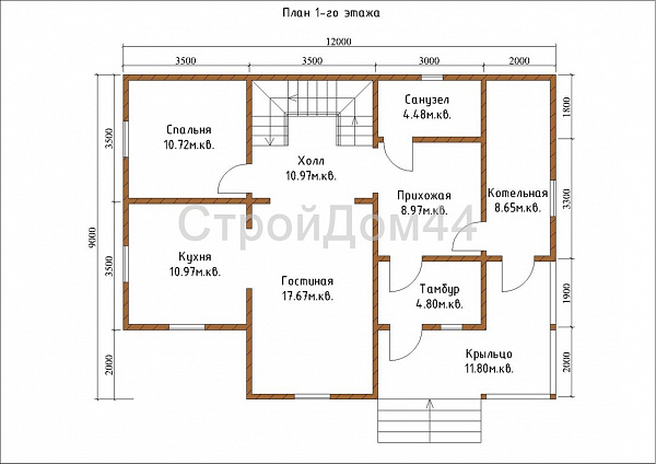 Дом из бруса с котельной 9x12м² (БД-33)