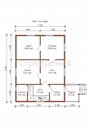 Недорогой дом из бруса 7х9.5 м² (ДБ-97)
