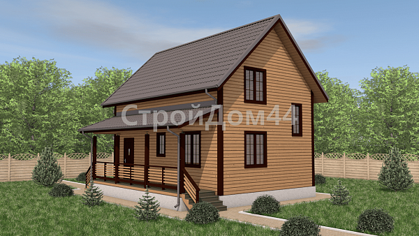Дом из бруса 6х9 м с террасой 1.5х8 м² (ДБ-90)