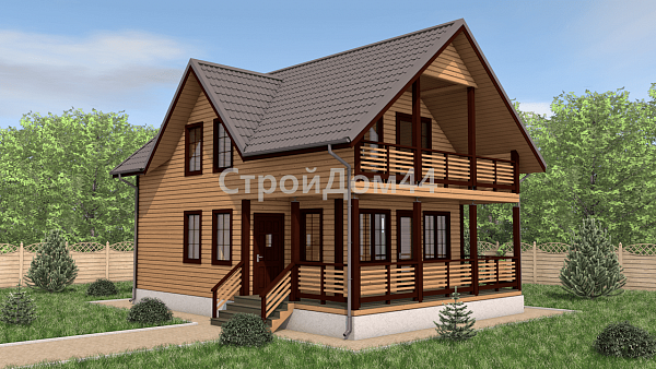 Дом из бруса 8х7 м² с террасой 2х7 м² (ДБ-99)