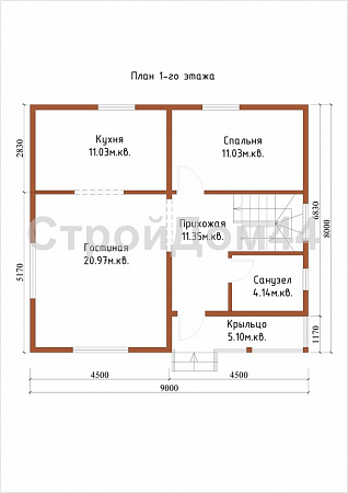 Стандартный дом из бруса 8x9 м² (БД-23)