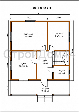 Дом из бруса с балконом 8x10 м² (БД-41)