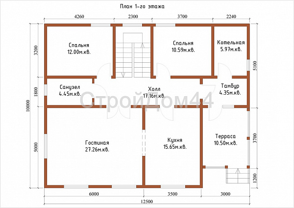 Дом из бруса с котельной 10x12,5м² (БД-29)