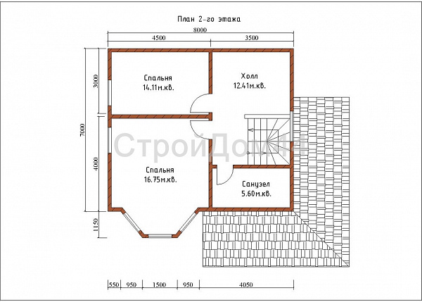 Дом из бруса со вторым светом 8x9м² (БД-63)