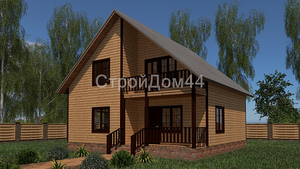 Дом из бруса с балконом 9x9 м² (БД-35)