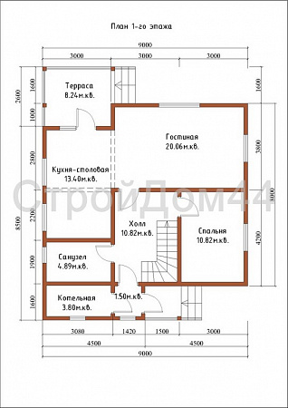 Дачный дом из бруса 9x9,5м² (БД-25)