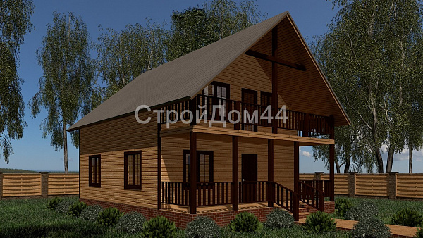 Дом из бруса с балконом 8x10 м² (БД-41)