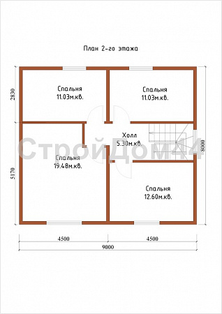 Стандартный дом из бруса 8x9 м² (БД-23)