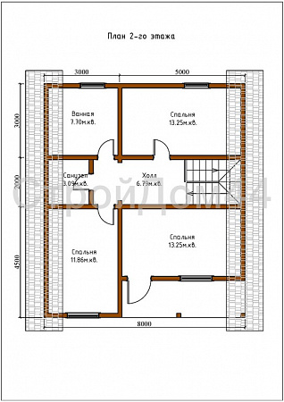 Дом из бруса с балконом 8x9,5м² (БД-34)