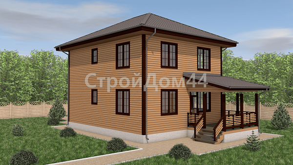 Дом в два этажа 8х10 м с террасой 3х4 м² (ДБ-83)
