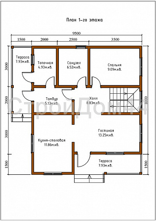 Дом из бруса с балконом 8x9,5м² (БД-34)