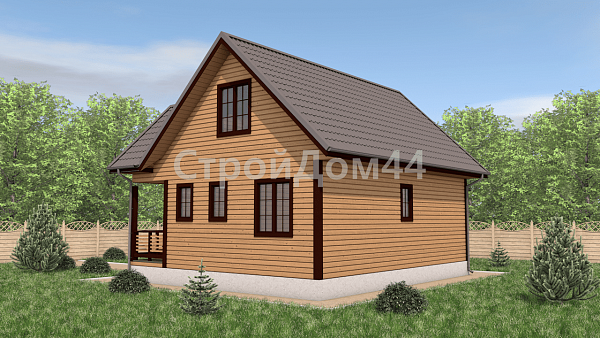 Удобный дом из бруса 6х9 м² с крыльцом 3.6х1.7 м² (ДБ-91)