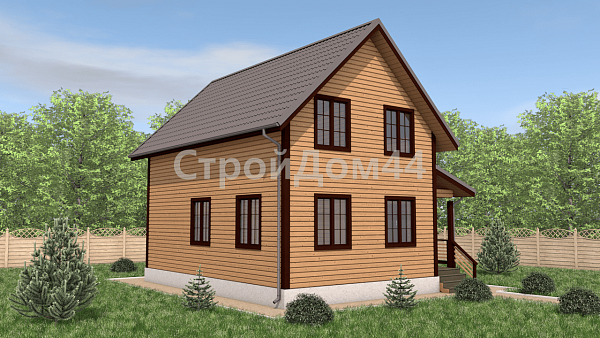Дом из бруса 6х9 м с террасой 1.5х8 м² (ДБ-90)
