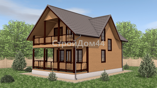 Дом из бруса 8х7 м² с террасой 2х7 м² (ДБ-99)