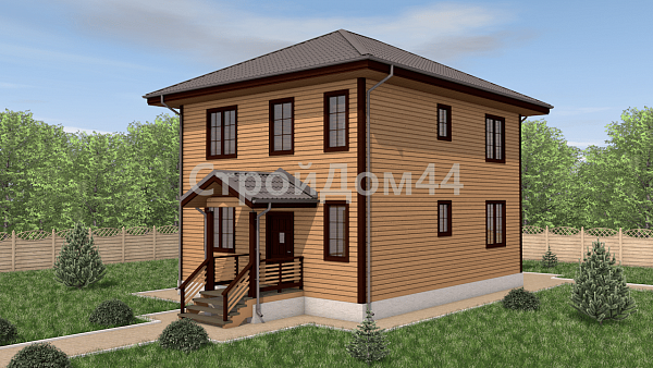Дом в два этажа 8х10 м с террасой 3х4 м² (ДБ-83)