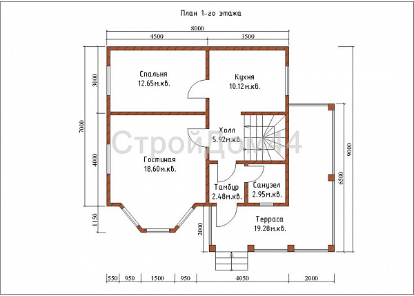 Дом из бруса со вторым светом 8x9м² (БД-63)