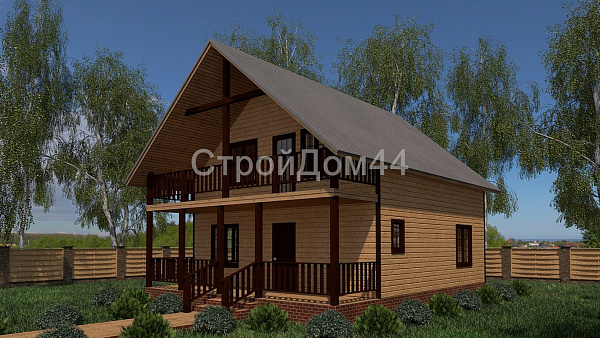Дом из бруса с балконом 8x10 м² (БД-41)